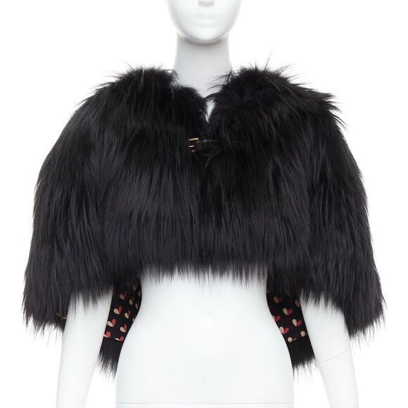 LOUIS VUITTON Jackets & Blazers - LOUIS VUITTON black fox fur leather belt heart lined cape shawl FR34 XS